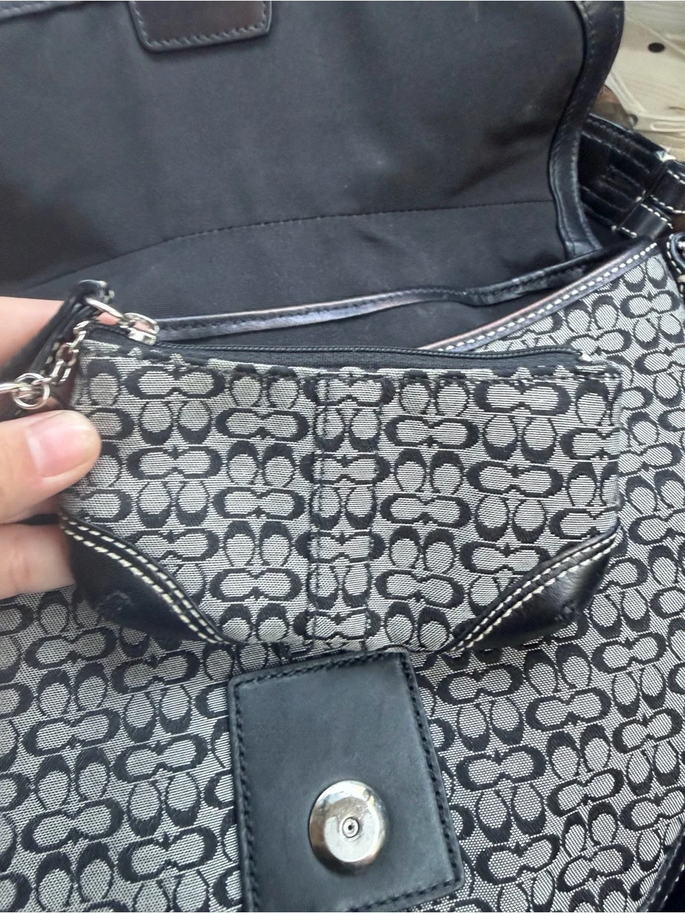 Coach Black and Gray Signature Canvas Shoulder Bag